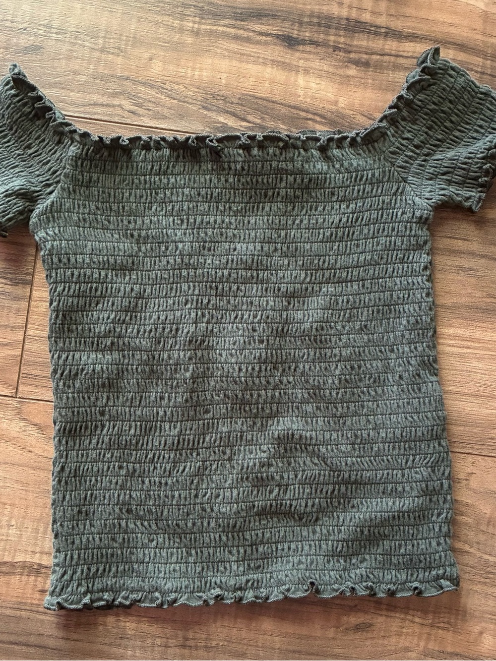 Hollister Olive Green Smocked Off-Shoulder Crop Top